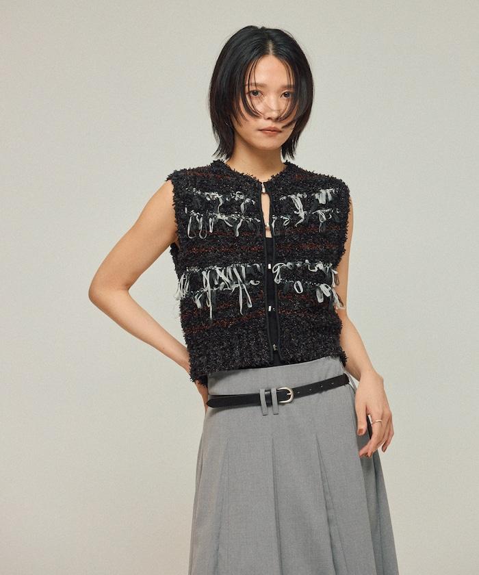 異材質流蘇針織馬甲 / 條紋針織馬甲 25AW