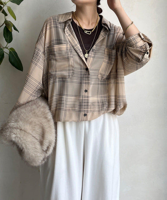 透明格紋下襬襯衫