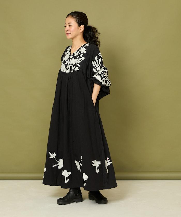 印度 花朵刺繡 單色 連衣裙/重棉夾層 連衣裙