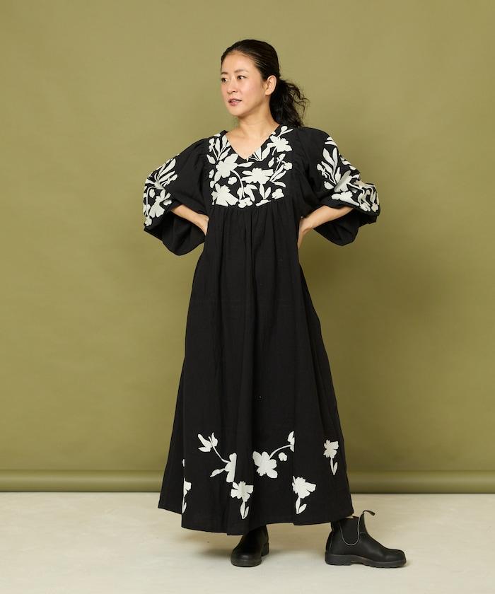 印度 花朵刺繡 單色 連衣裙/重棉夾層 連衣裙