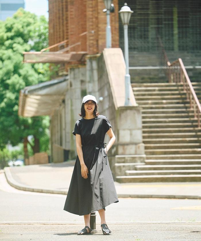 特別款 彈力尼龍 帶腰帶連衣裙