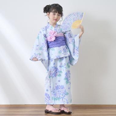 水彩繡球花圖案浴衣