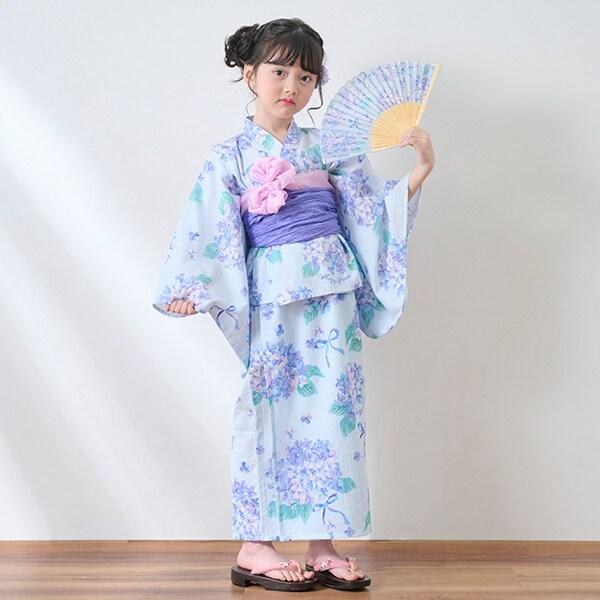 水彩繡球花圖案浴衣