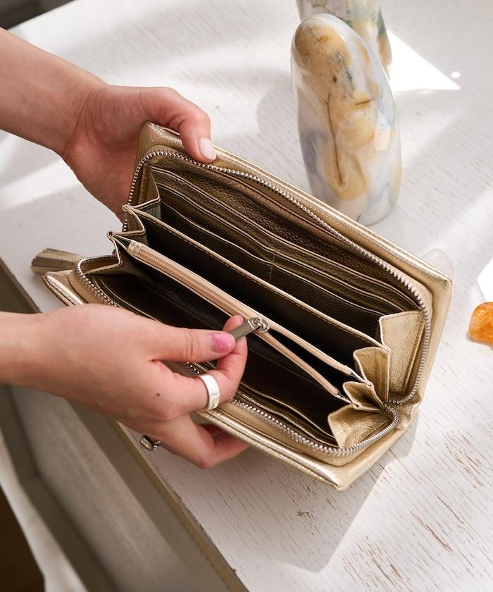 牛皮革 帶 流蘇 拉鍊 錢包