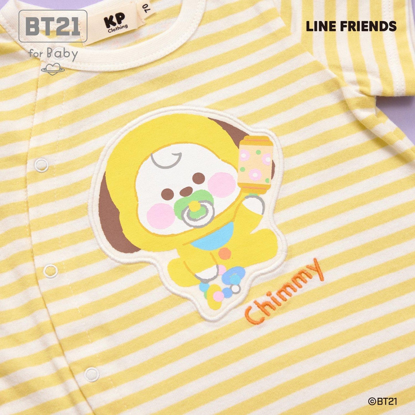 【《BT21》】貼布繡條紋短款連體衣