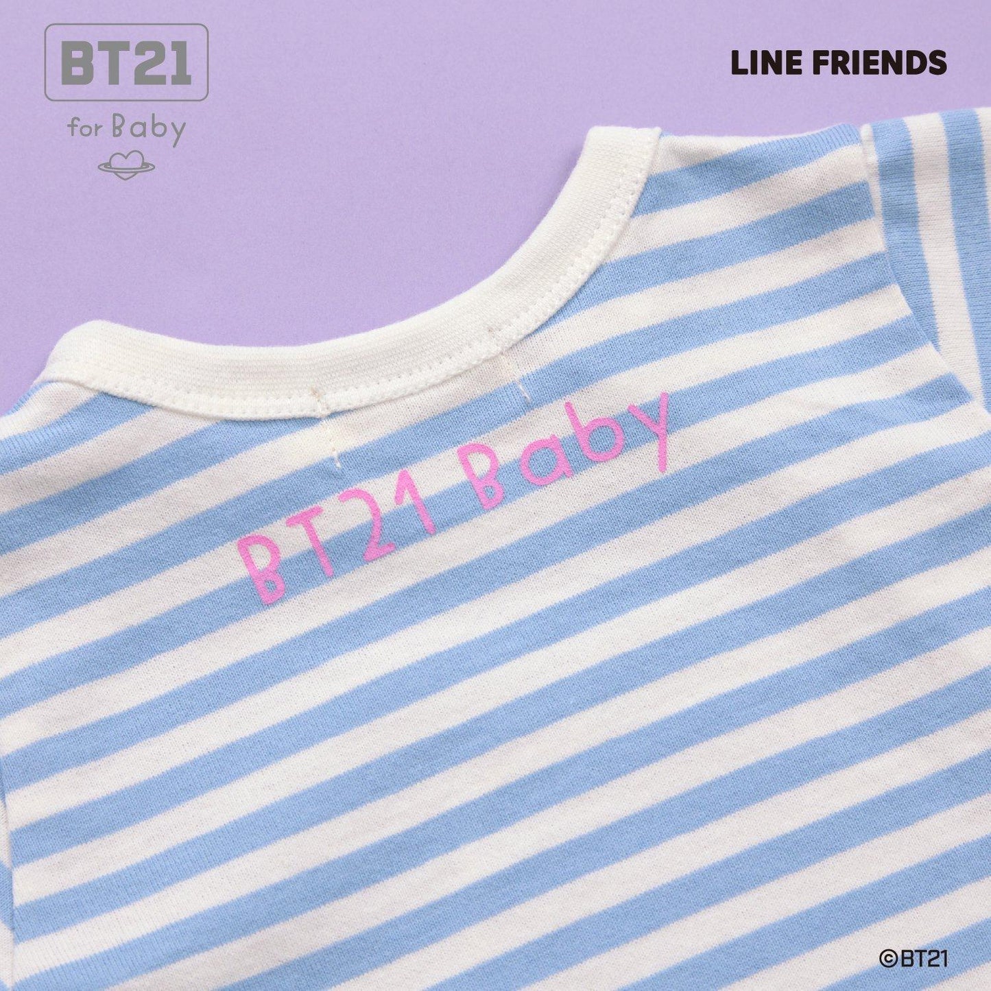 【《BT21》】貼布繡條紋短款連體衣