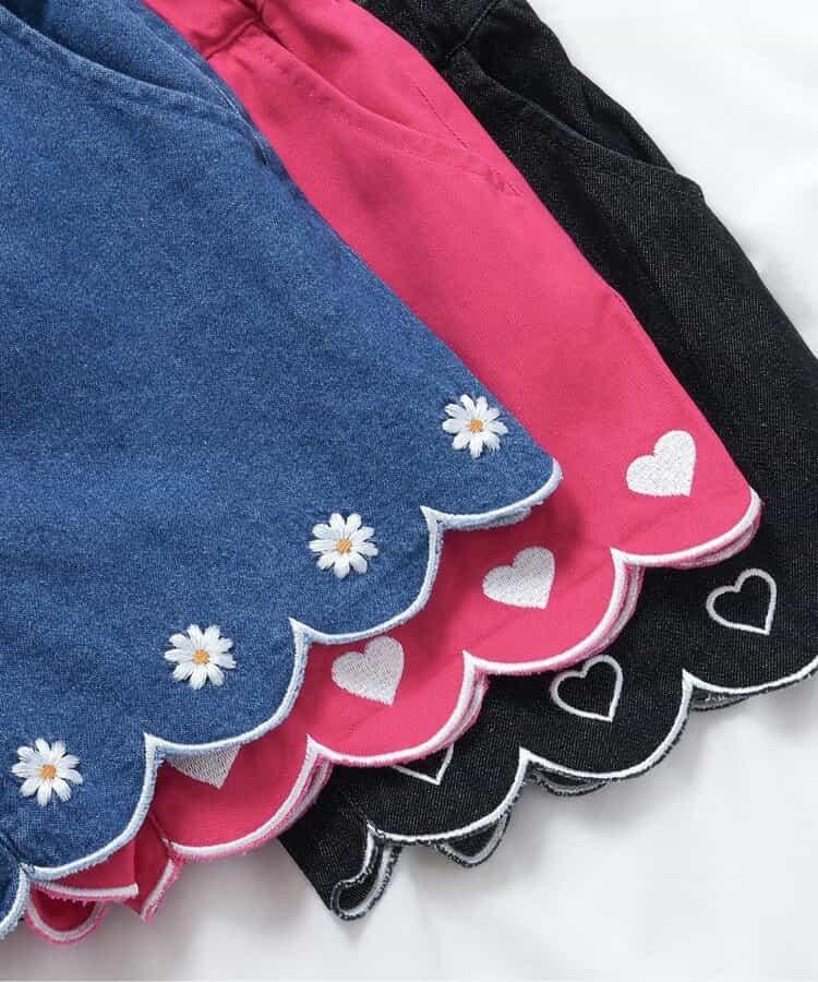 下襬扇邊刺繡短褲 短款