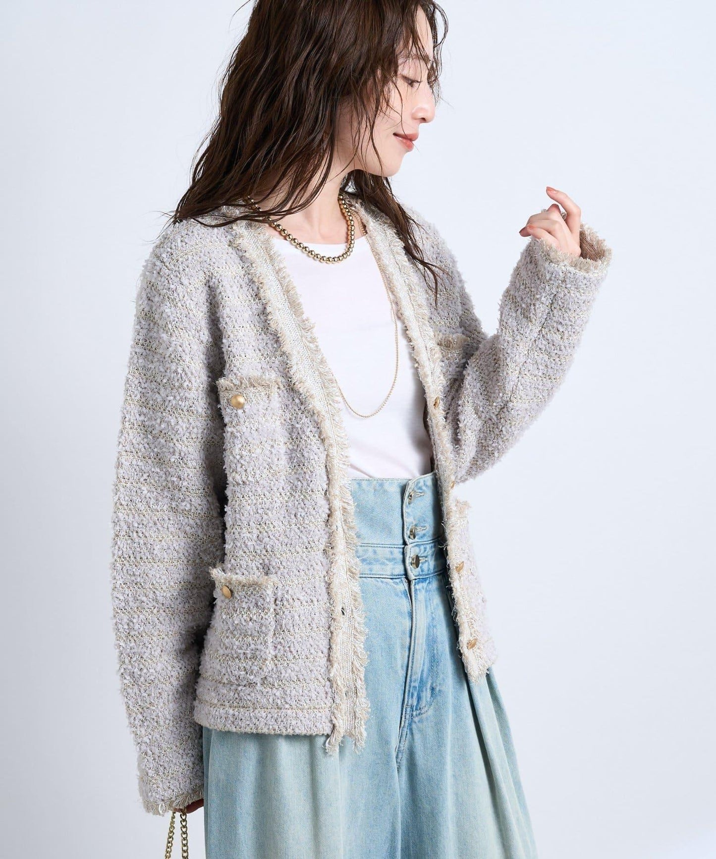 時尚精緻羊毛編織夾克開衫