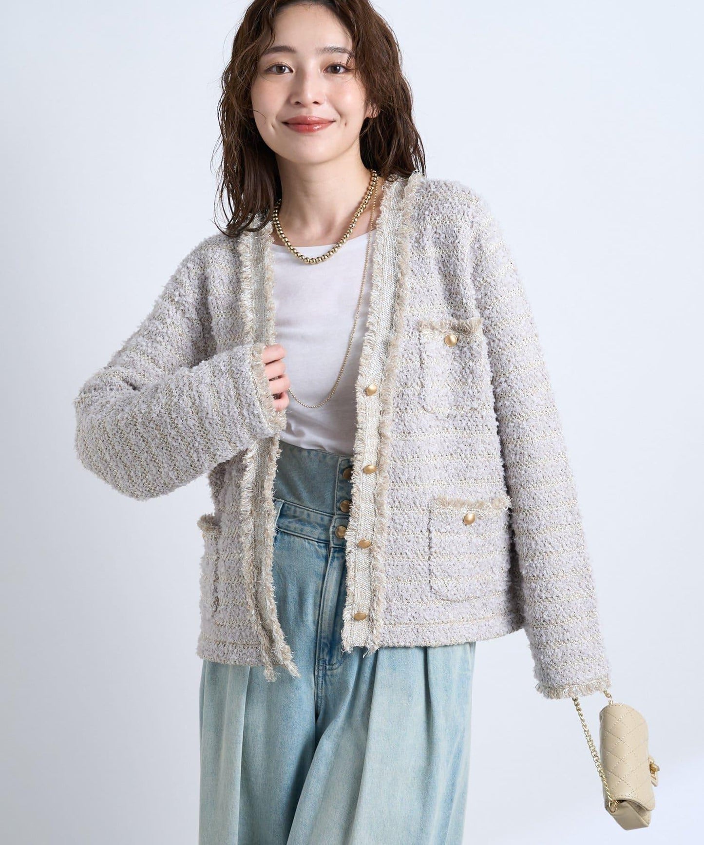 時尚精緻羊毛編織夾克開衫