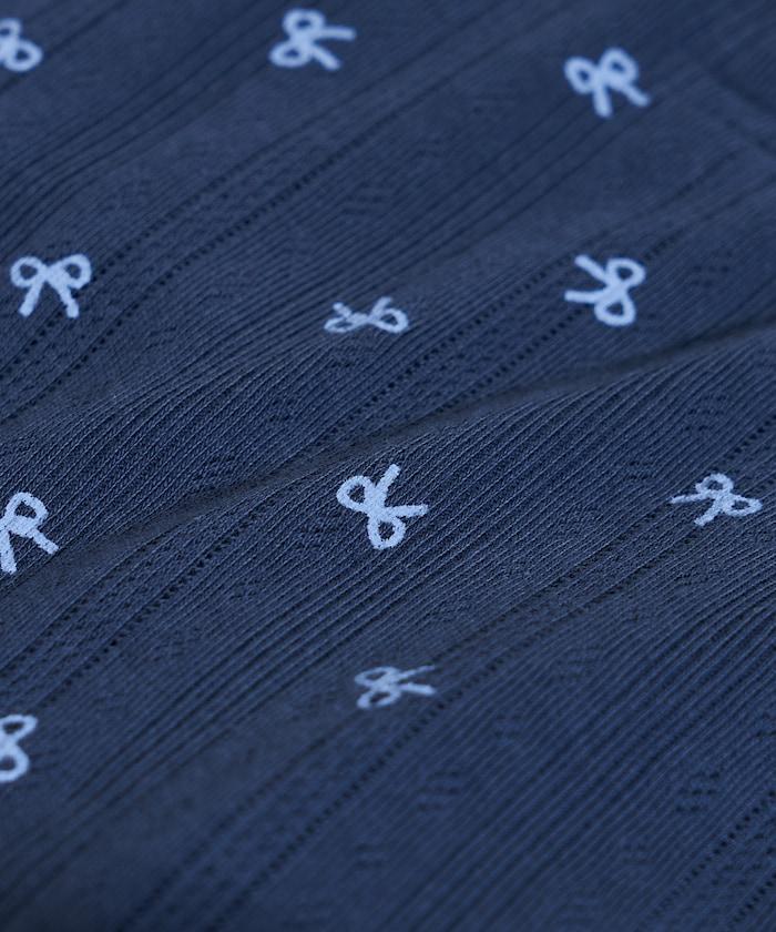 蝴蝶結圖案 刺繡法蘭絨 亨利領T恤