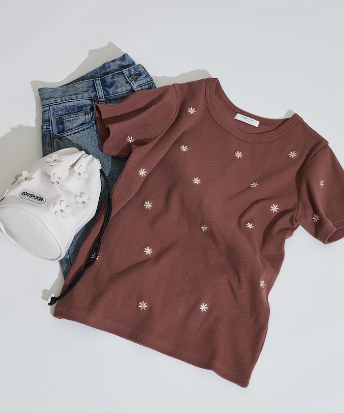 迷你雛菊刺繡T恤/肋T恤