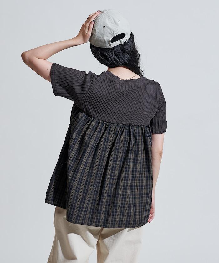 軍裝風格格紋拼接T恤