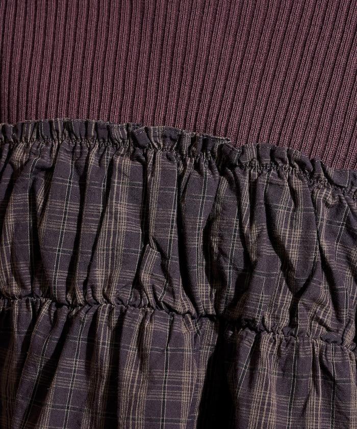 軍裝風格格紋拼接T恤