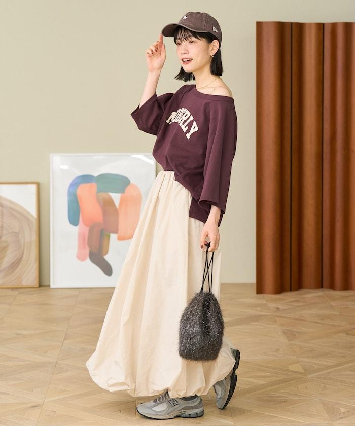 2WAY 平滑logo七分袖T恤/露肩T恤