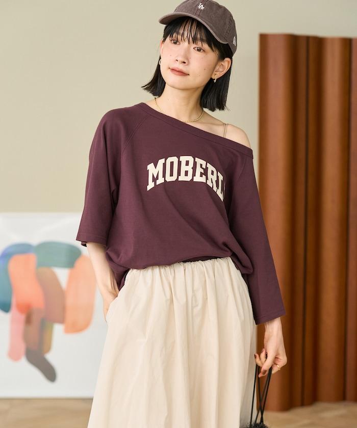 2WAY 平滑logo七分袖T恤/露肩T恤