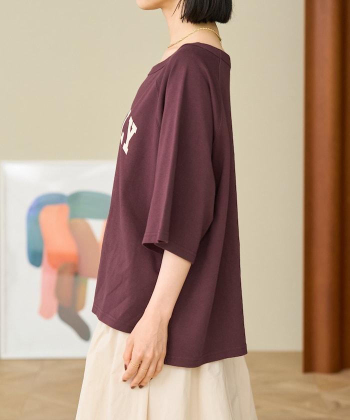 2WAY 平滑logo七分袖T恤/露肩T恤