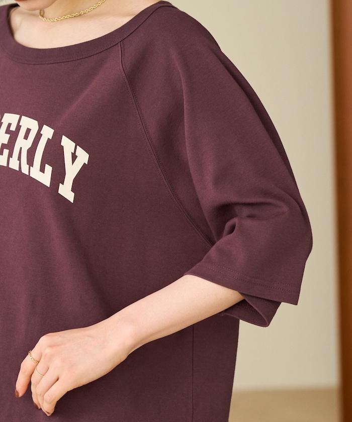 2WAY 平滑logo七分袖T恤/露肩T恤