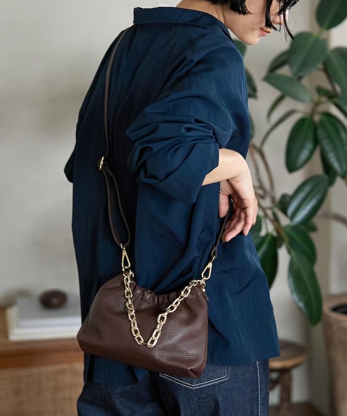 設計 2WAY 鏈條 皮質肩背迷你包