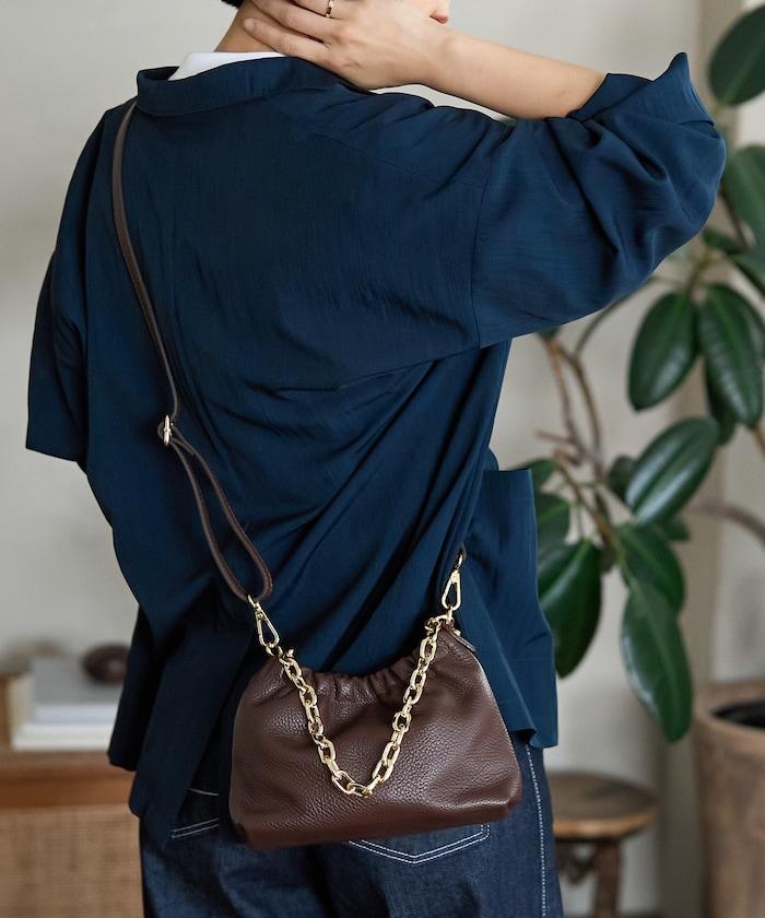 設計 2WAY 鏈條 皮質肩背迷你包