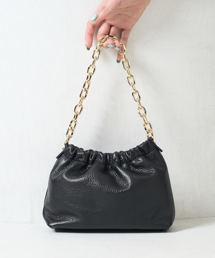 設計 2WAY 鏈條 皮質肩背迷你包