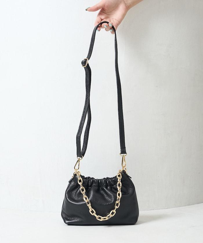 設計 2WAY 鏈條 皮質肩背迷你包