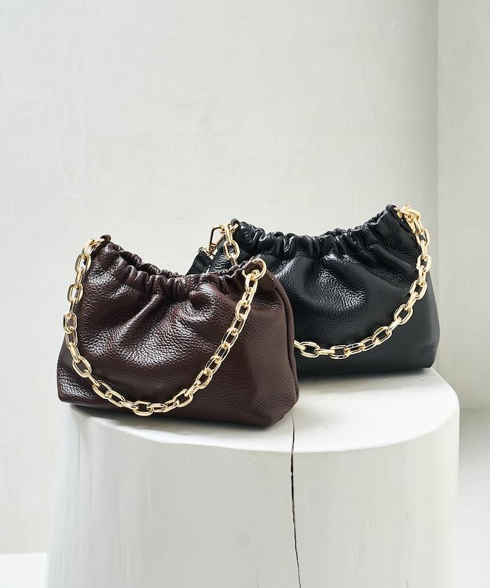 設計 2WAY 鏈條 皮質肩背迷你包