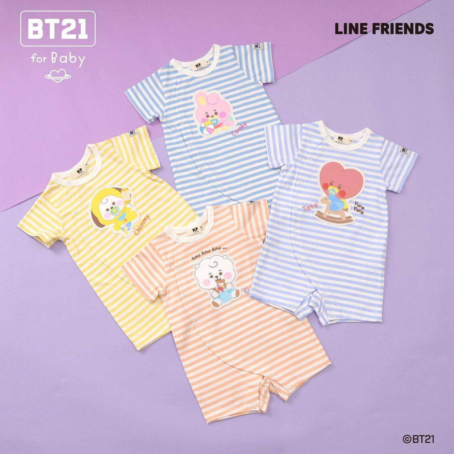 【《BT21》】貼布繡條紋短款連體衣
