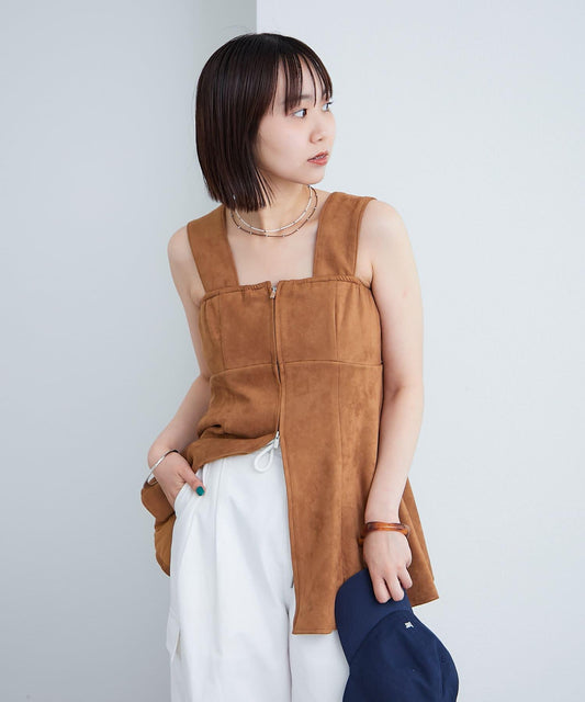 仿麂皮荷葉邊背心