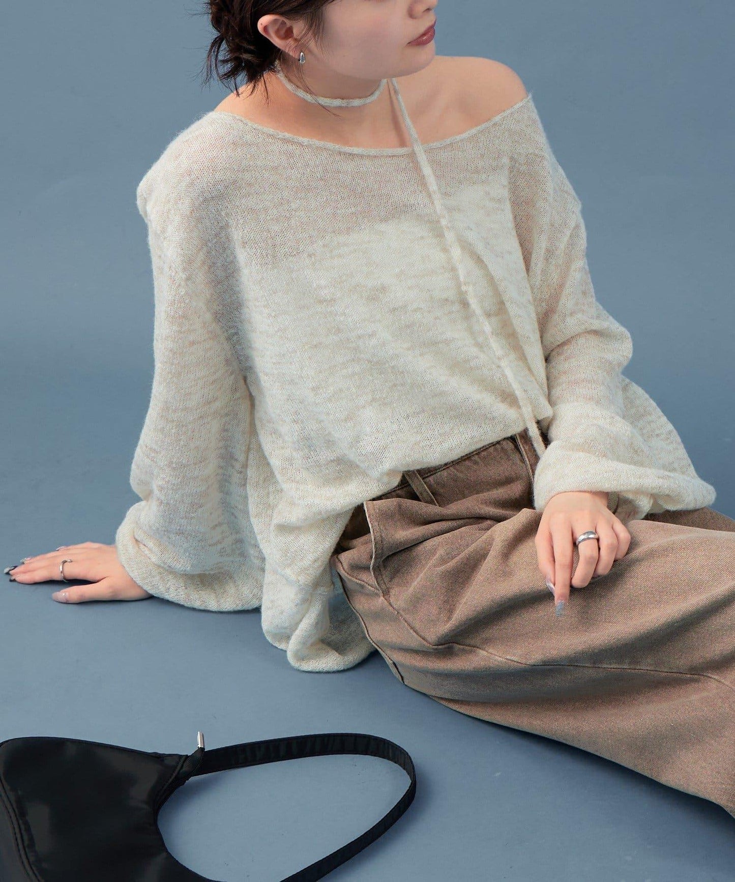 混色透明針織衫