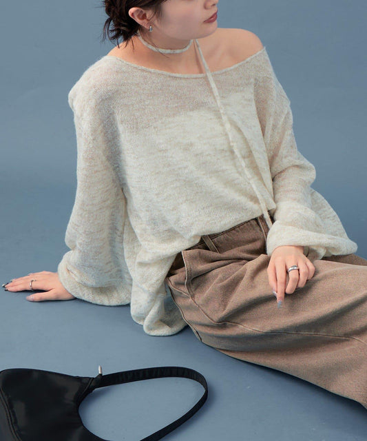 混色透明針織衫