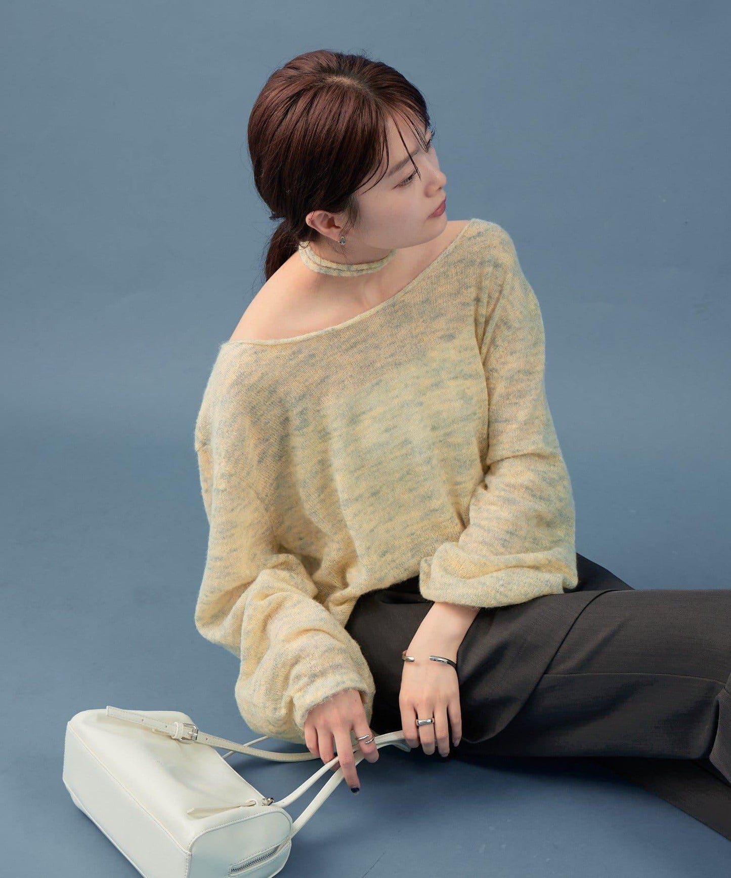 混色透明針織衫