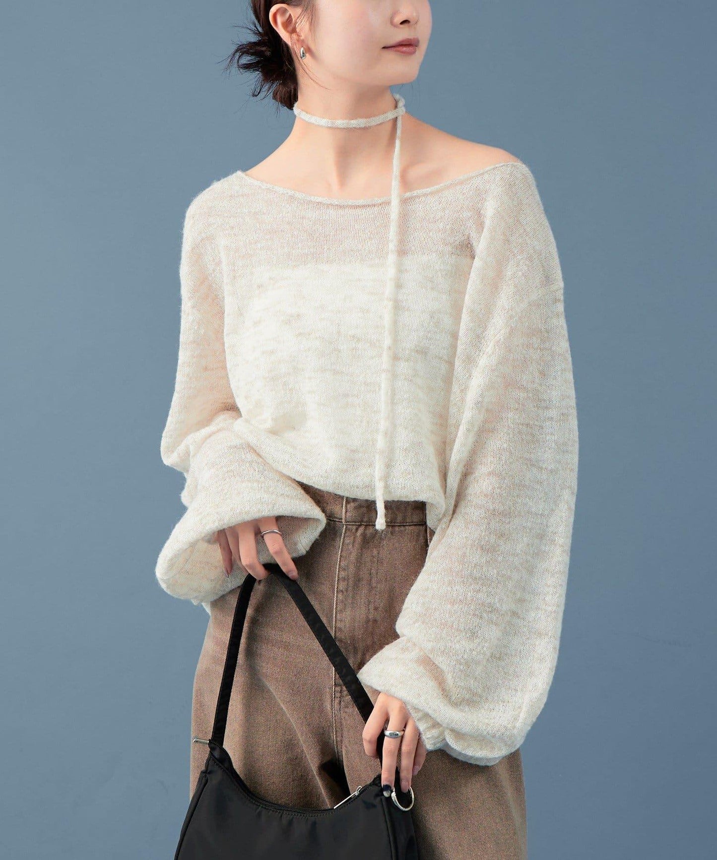 混色透明針織衫