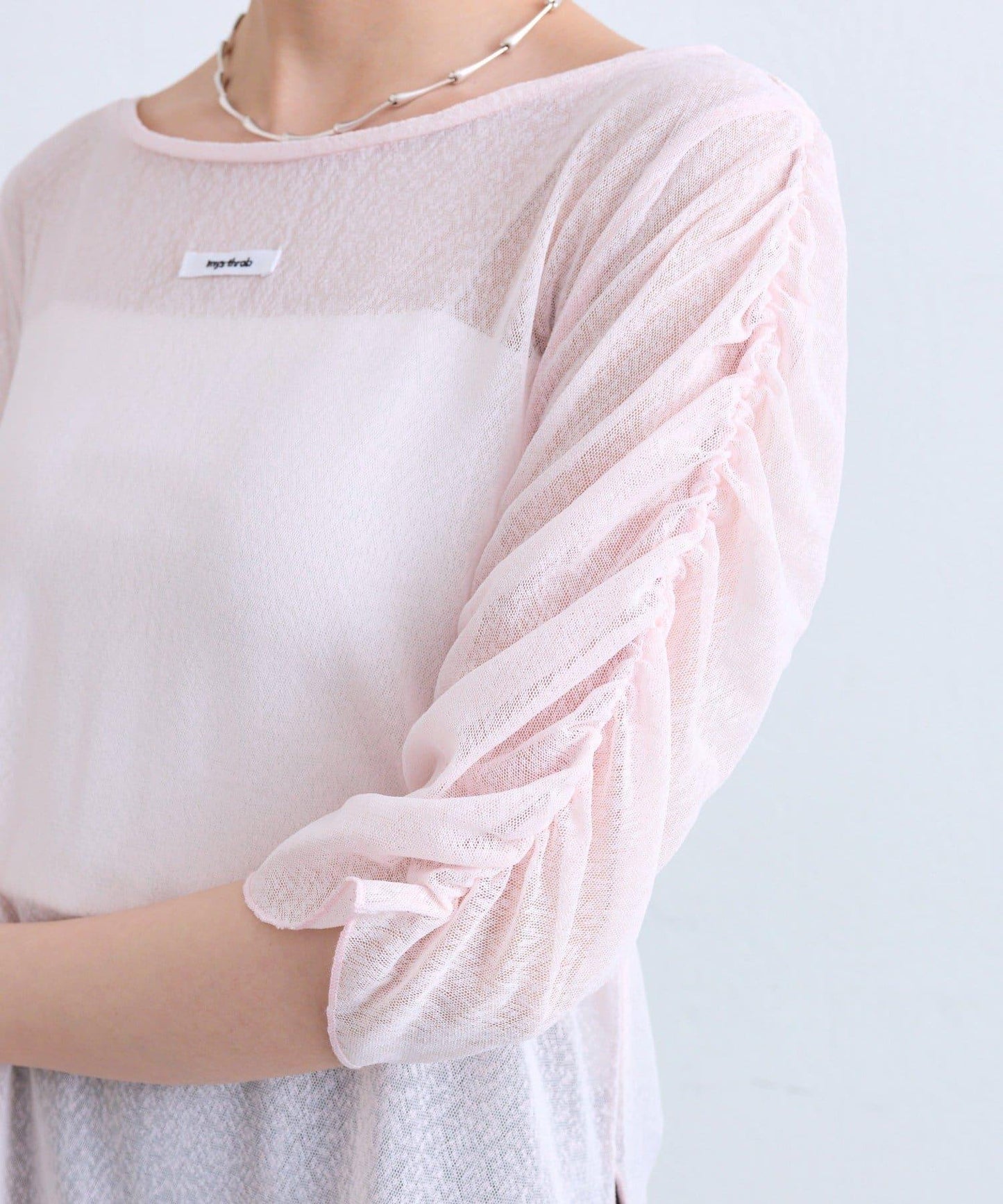 mystic 粗節透紗五分袖套頭上衣