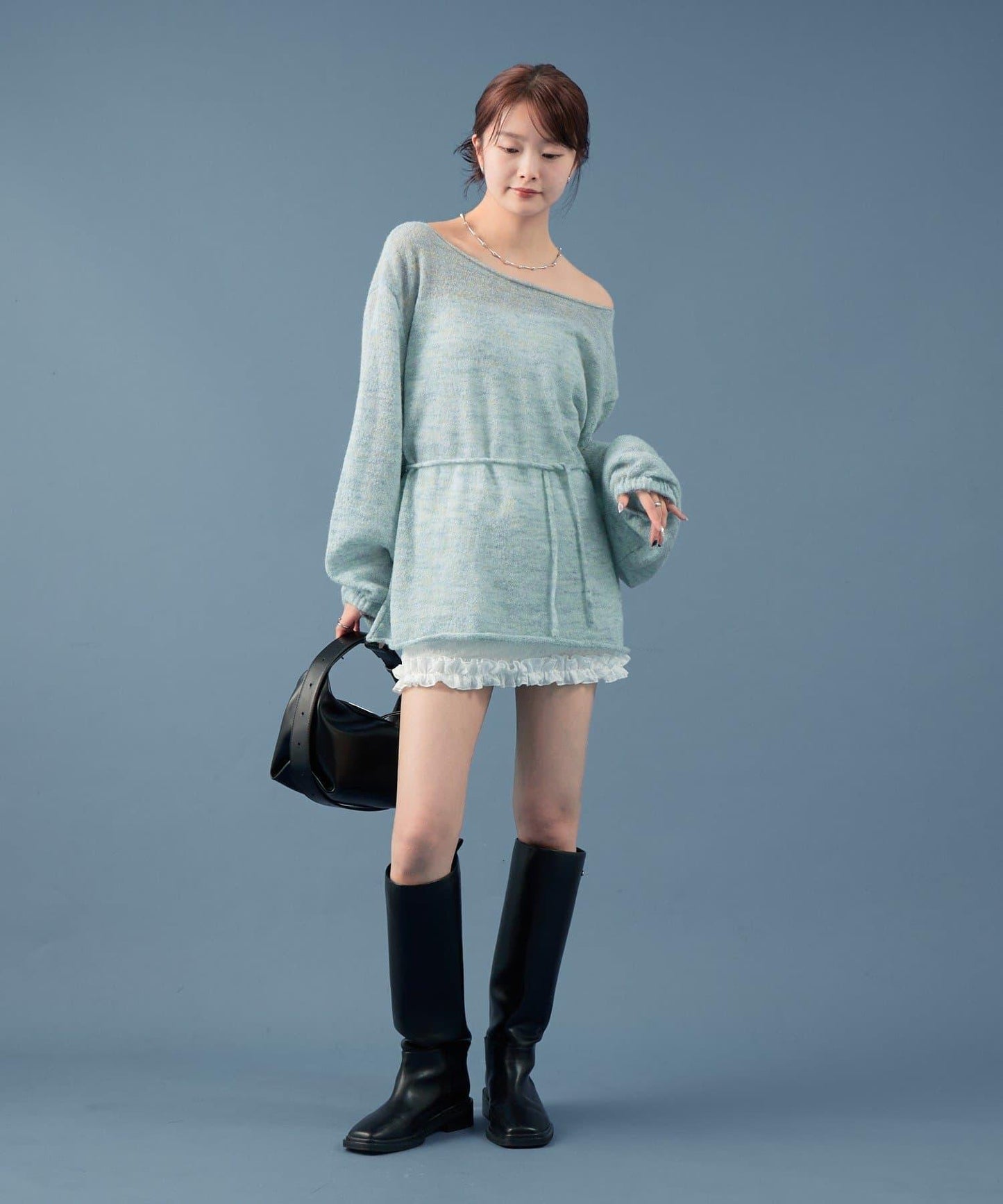 混色透明針織衫