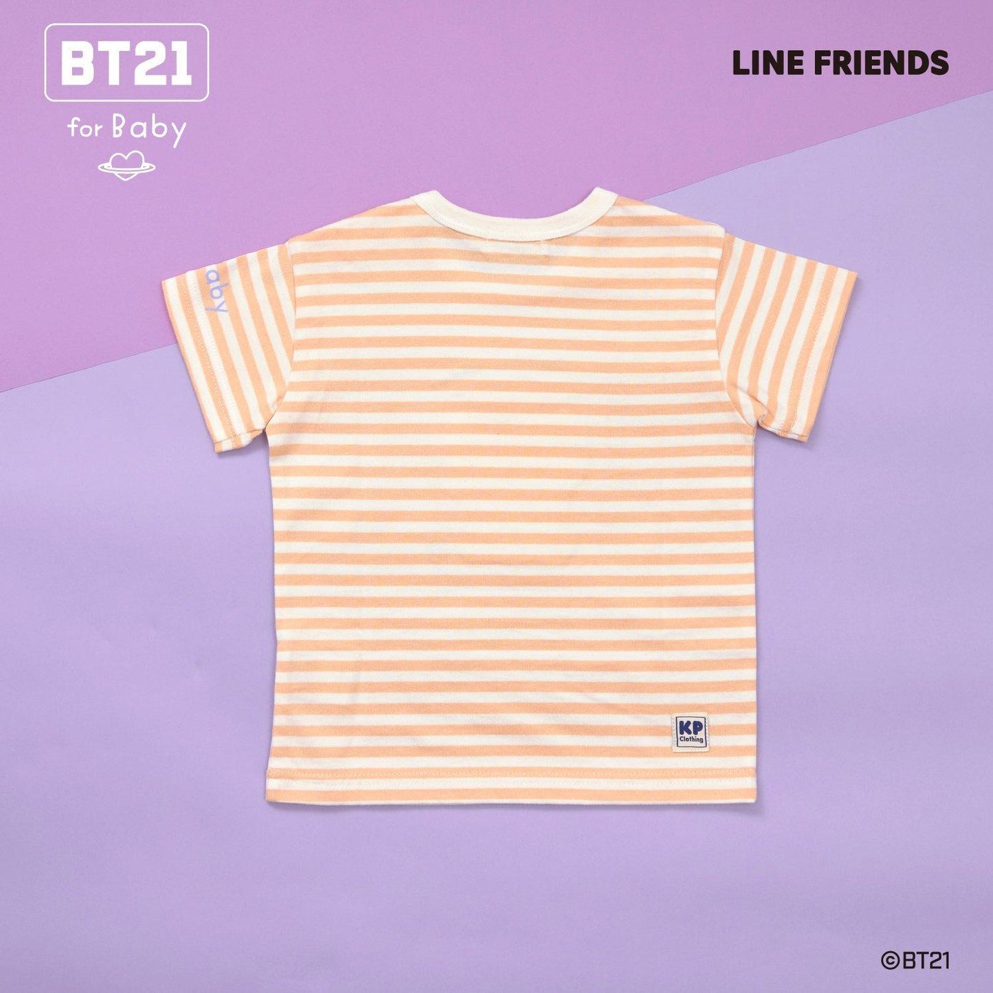 【《BT21》】貼布繡條紋短袖T恤