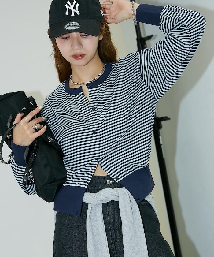條紋開衫