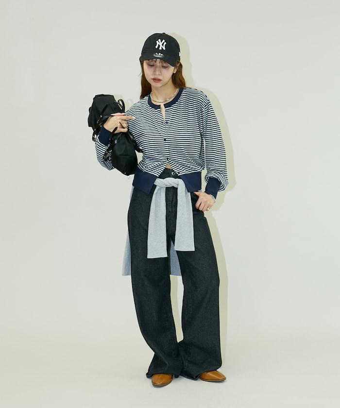 條紋開衫