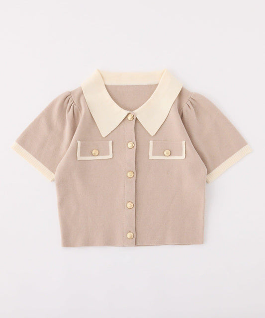 配色短袖針織衫