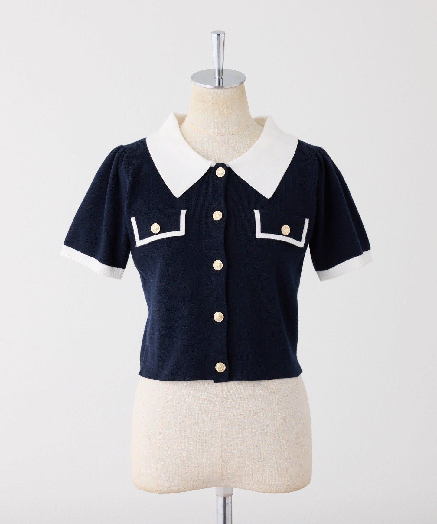 配色短袖針織衫