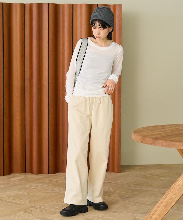 斜紋織物寬鬆直筒褲<可搭配套裝>