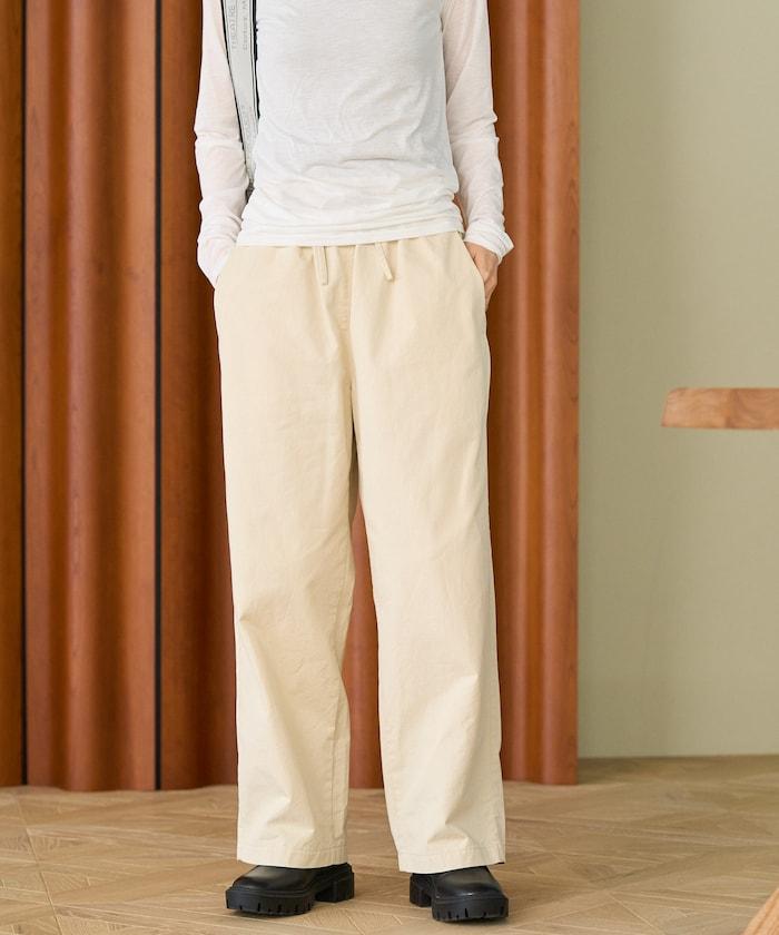 斜紋織物寬鬆直筒褲<可搭配套裝>