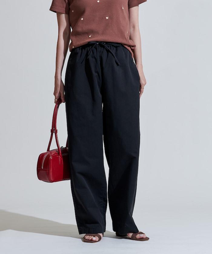 斜紋織物寬鬆直筒褲<可搭配套裝>