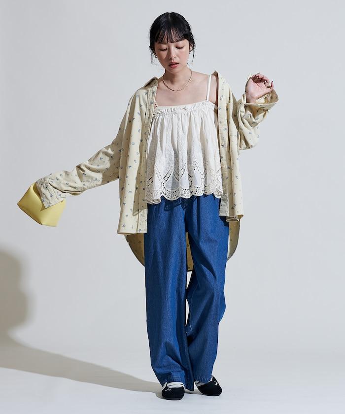 斜紋織物寬鬆直筒褲<可搭配套裝>