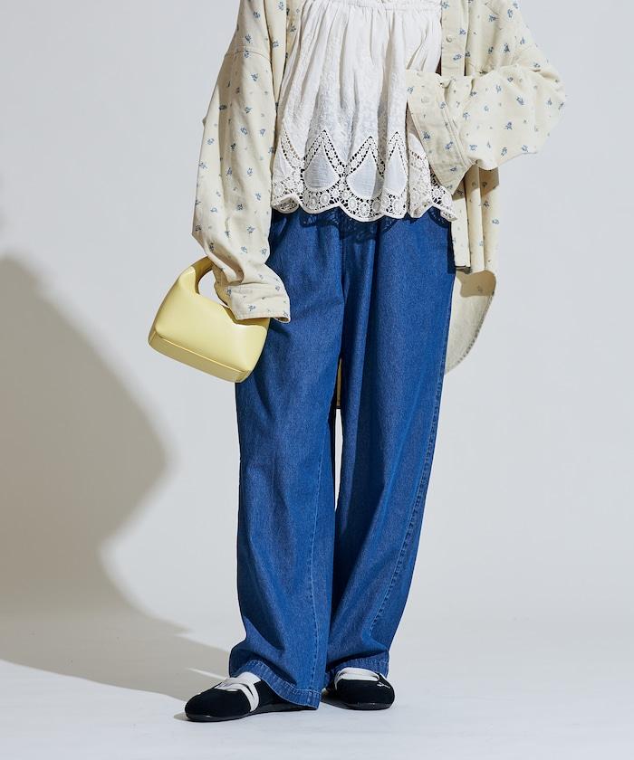 斜紋織物寬鬆直筒褲<可搭配套裝>