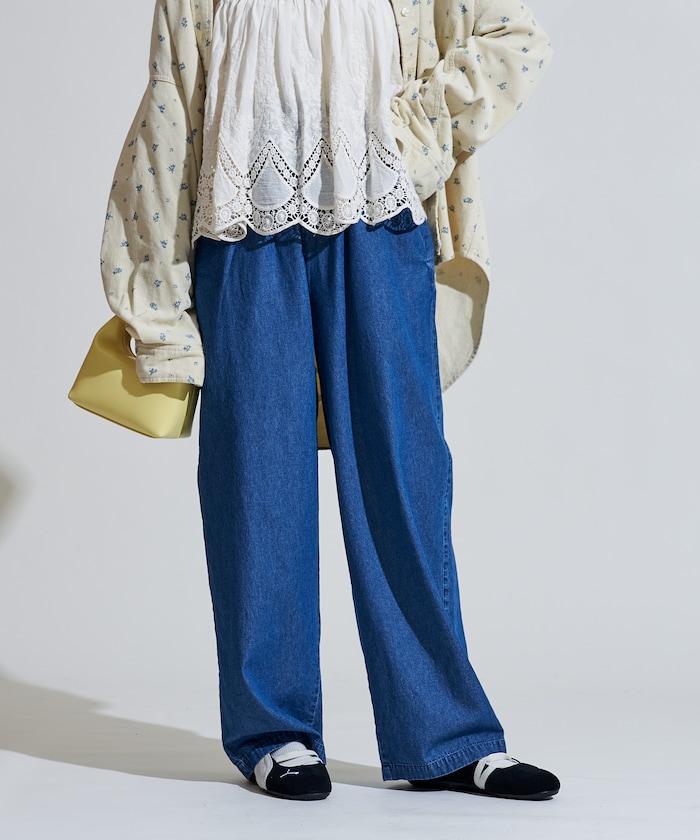 斜紋織物寬鬆直筒褲<可搭配套裝>