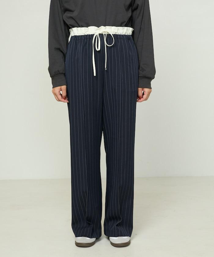 腰部收褶拼接休閒西褲褲子