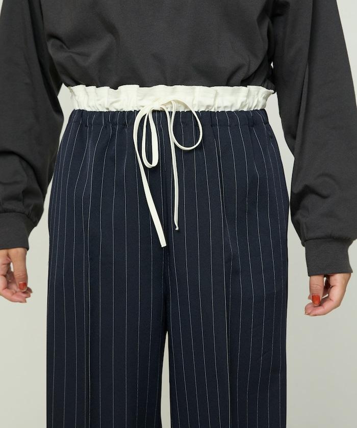 腰部收褶拼接休閒西褲褲子