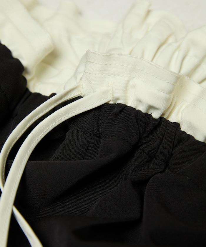 腰部收褶拼接休閒西褲褲子