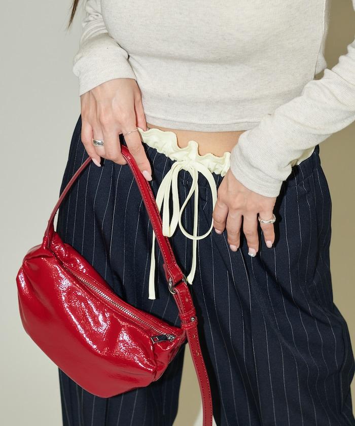 腰部收褶拼接休閒西褲褲子