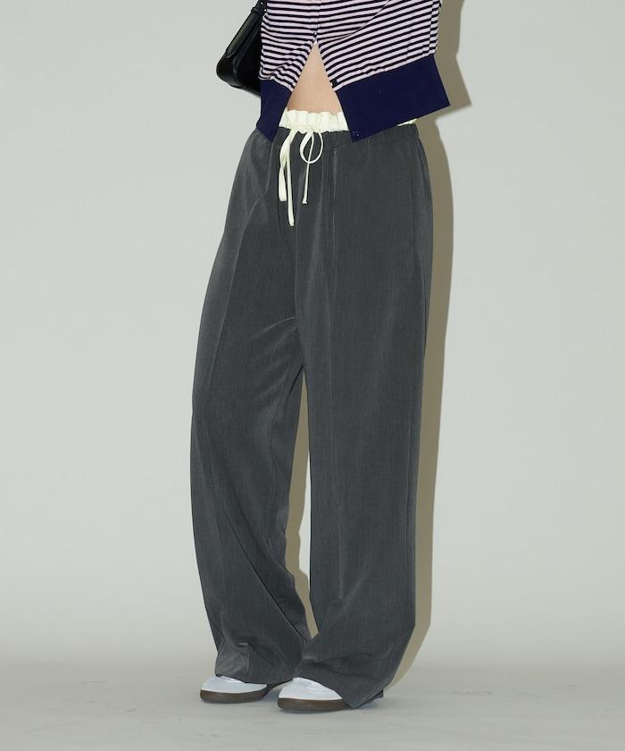 腰部收褶拼接休閒西褲褲子